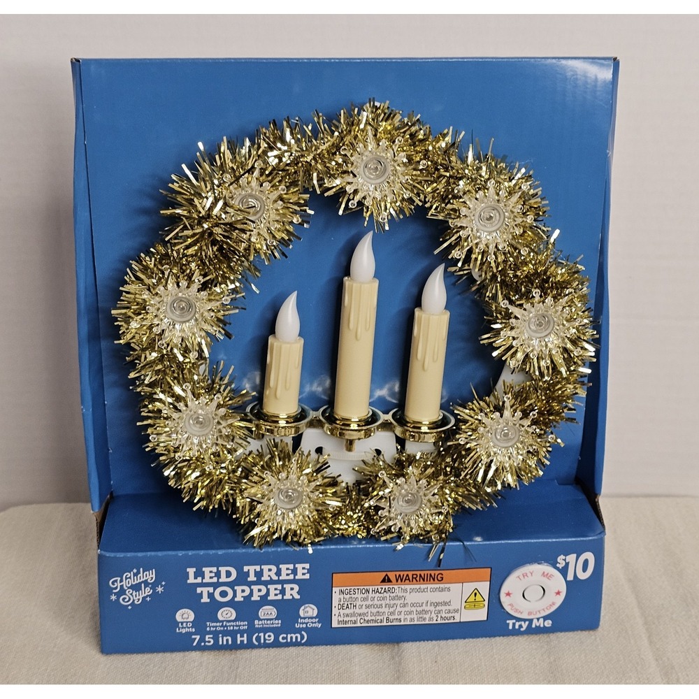 Christmas Candolier Tree Topper LED Holiday Style Gold Tone NIP
